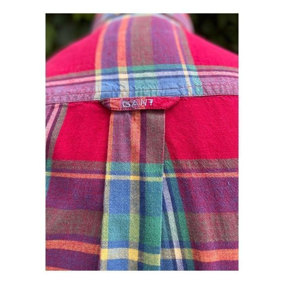 90s Gant Madras Plaid Shirt Collared Short Sleeve Button Up Casual - Picture 5 of 10